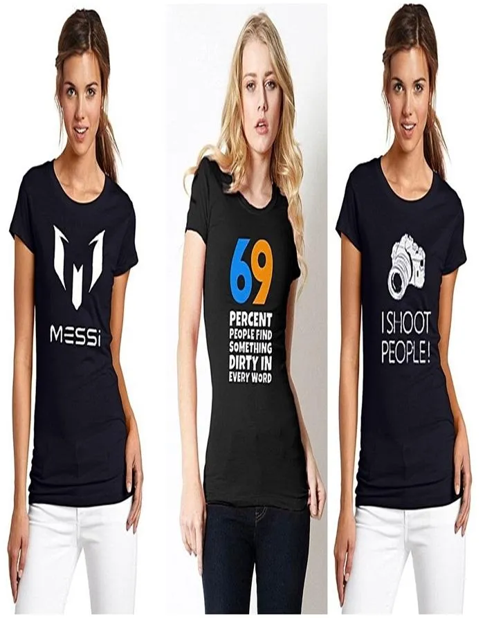Pack Of 3 - Black Cotton Printed T-shirt For Women