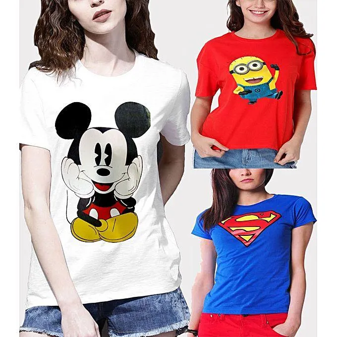 Pack of-3 Multicolour Cotto Printed Tshirt For Women