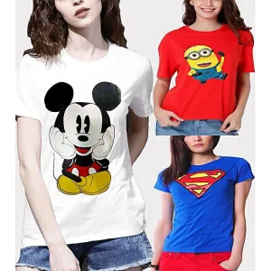 Pack of-3 Multicolour Cotto Printed Tshirt For Women