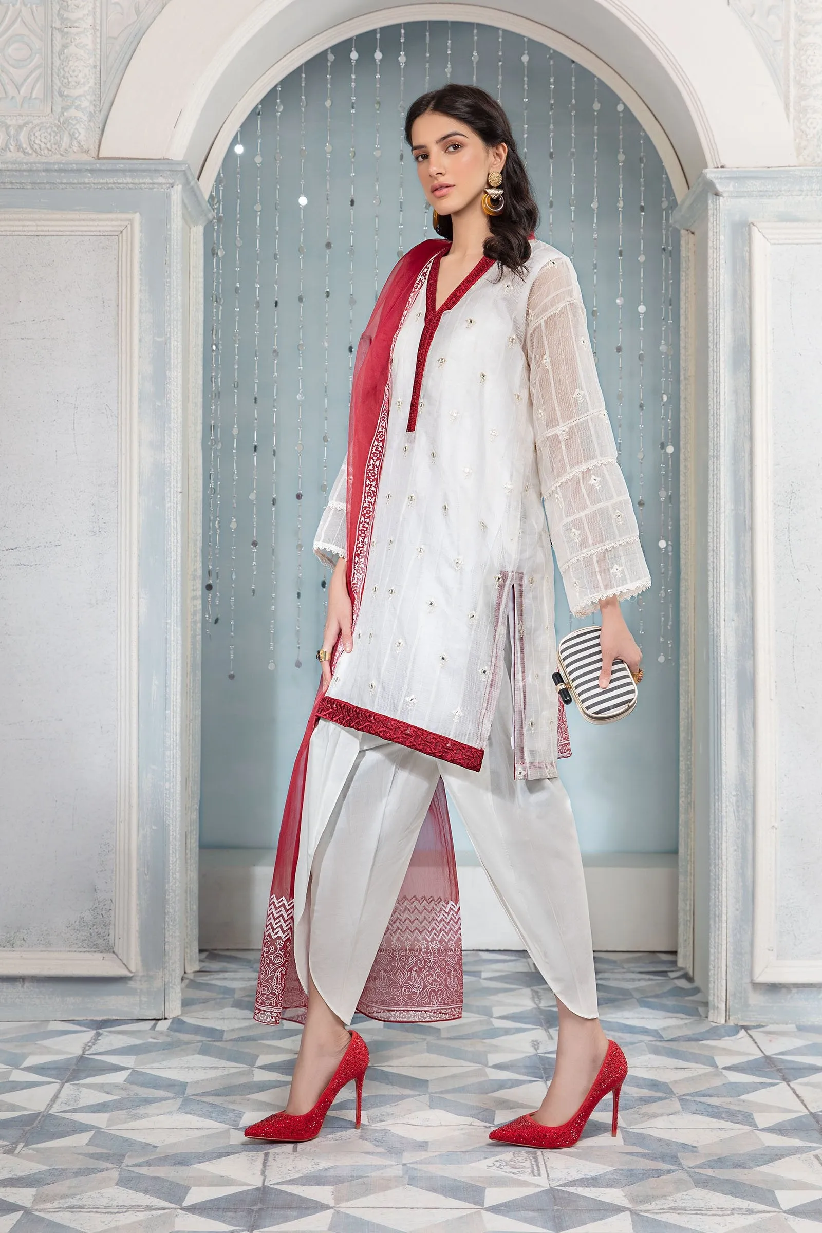 Pakistani Party Dress in Tulip Pants with Kurti Style