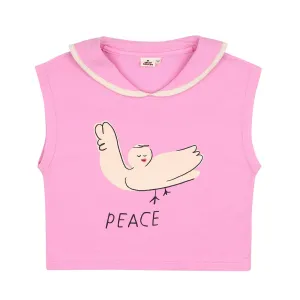 Peace Collar Sleeveless Tee in Pink by Jelly Mallow