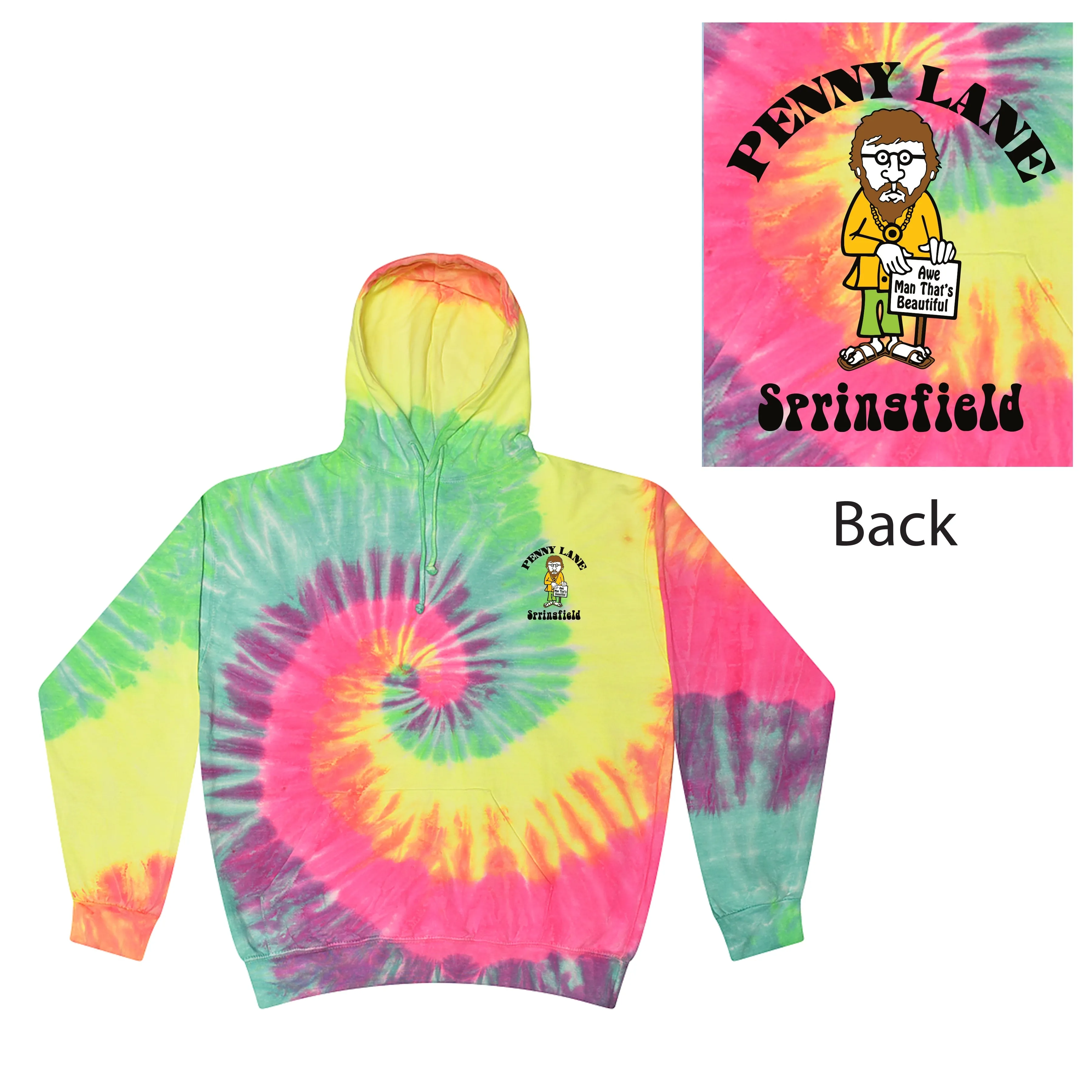 Penny Lane Guy Tie Dye Pullover Hoodie - Minty Rainbow
