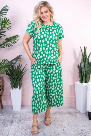 Picturesque Scene Green/Gray Floral Pants - PNT1608GN