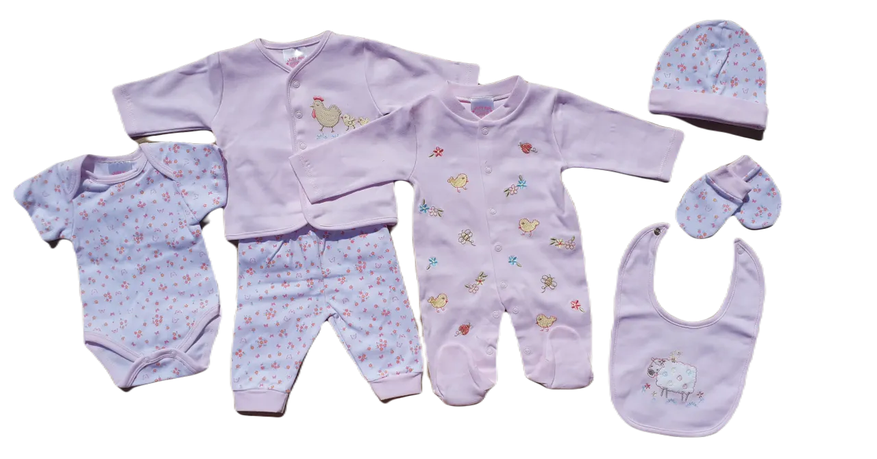 Pink Farm animal theme 7 piece Baby Layette set