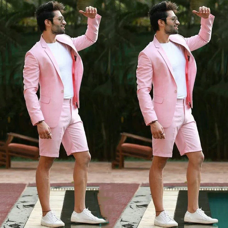 Pink Notched Lapel Slim Fit One Button Men Suits