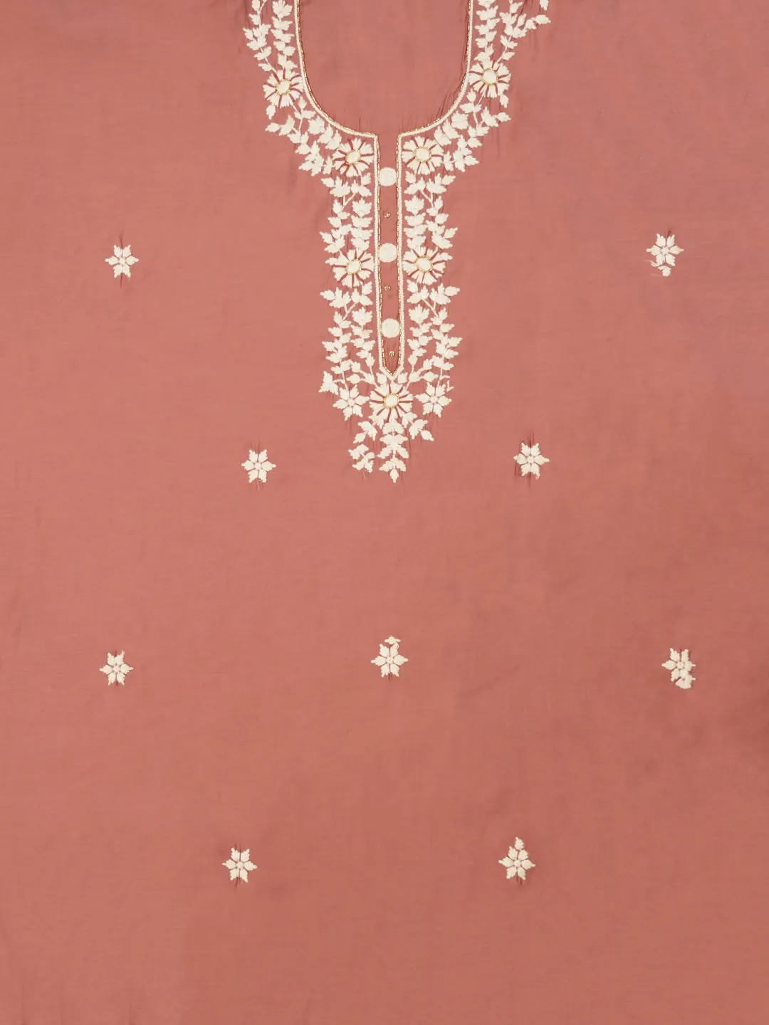 Pink Pure Silk Lucknowi Embroidered Dress Material with Dupatta