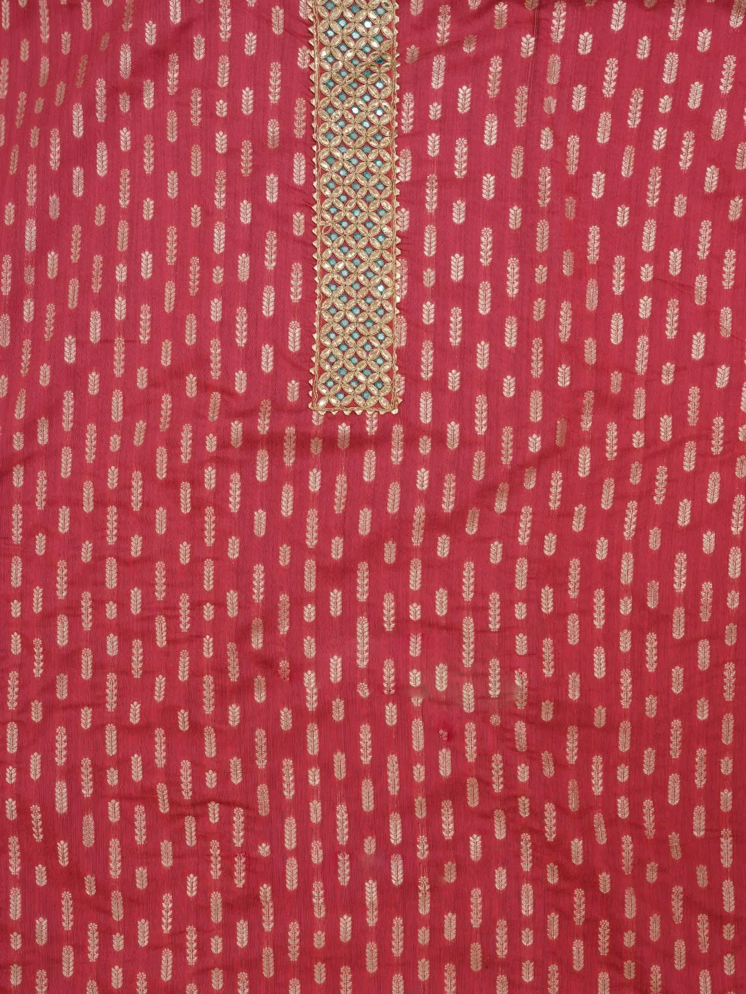 Pink Unstitched Silk Blend Embellished Dress Material With Dupatta