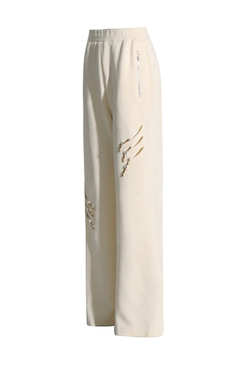 PK0381 Rhinestones Wide Leg Sweatpants
