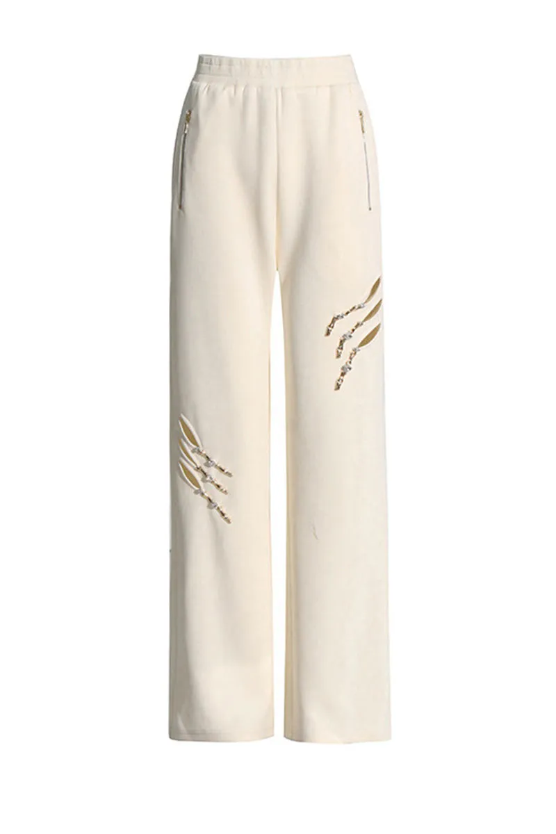 PK0381 Rhinestones Wide Leg Sweatpants