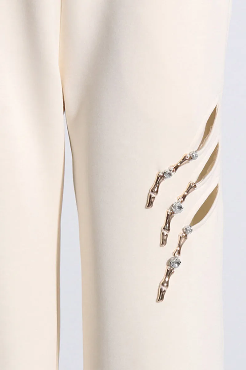 PK0381 Rhinestones Wide Leg Sweatpants