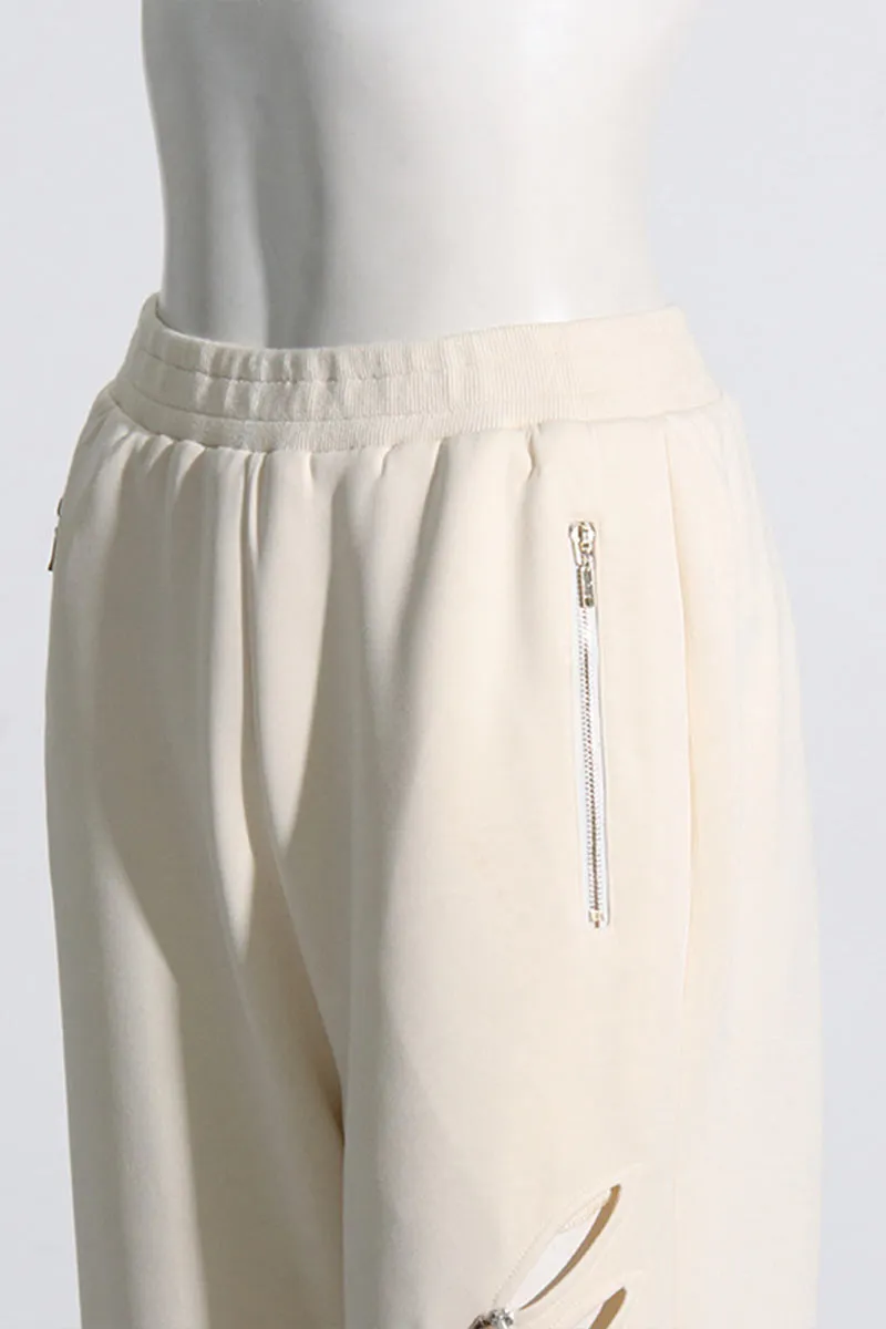 PK0381 Rhinestones Wide Leg Sweatpants