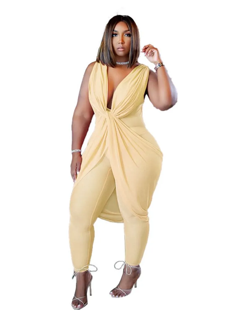 Plus Size Chiffon Sleeveless Sexy Jumpsuits