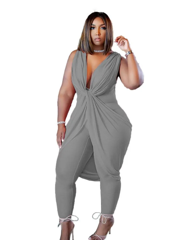 Plus Size Chiffon Sleeveless Sexy Jumpsuits