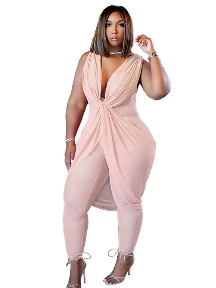 Plus Size Chiffon Sleeveless Sexy Jumpsuits