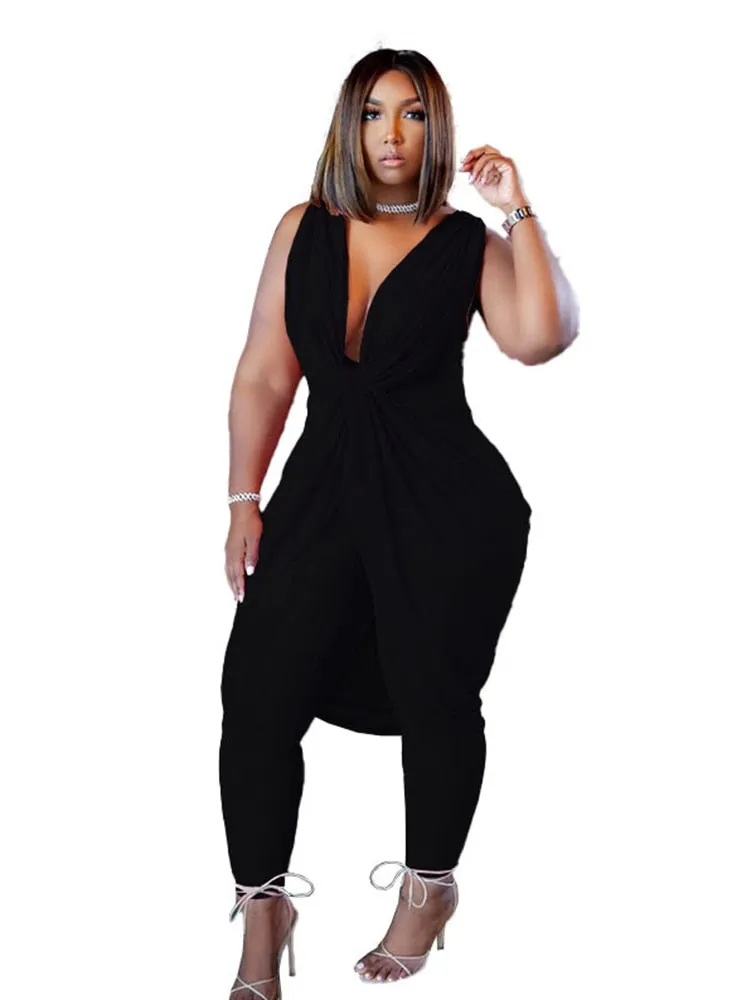 Plus Size Chiffon Sleeveless Sexy Jumpsuits