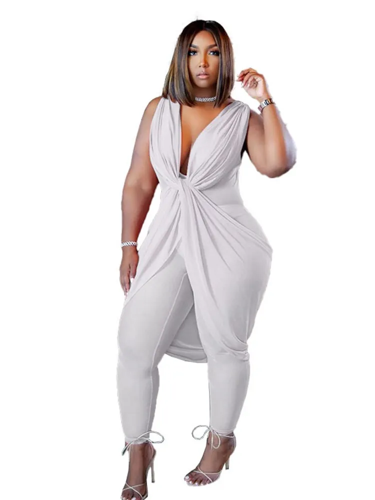 Plus Size Chiffon Sleeveless Sexy Jumpsuits