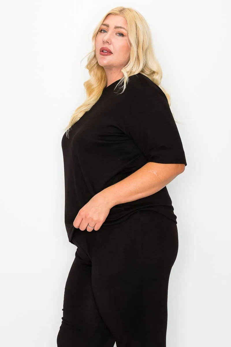 Plus Size Knit Half Sleeve Top and Jogger Pants Set  BLACK