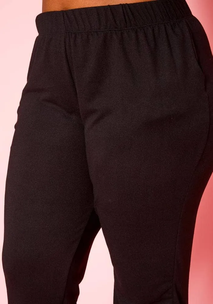 Plus Size Knit Half Sleeve Top and Jogger Pants Set  BLACK