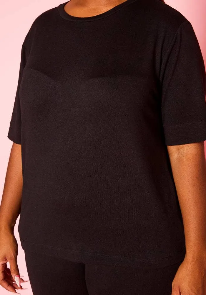 Plus Size Knit Half Sleeve Top and Jogger Pants Set  BLACK