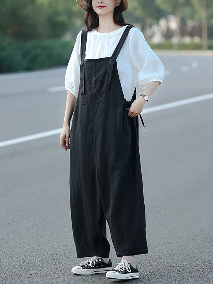 Plus Size Women Summer Casual Pure Color Loose Jumpsuits
