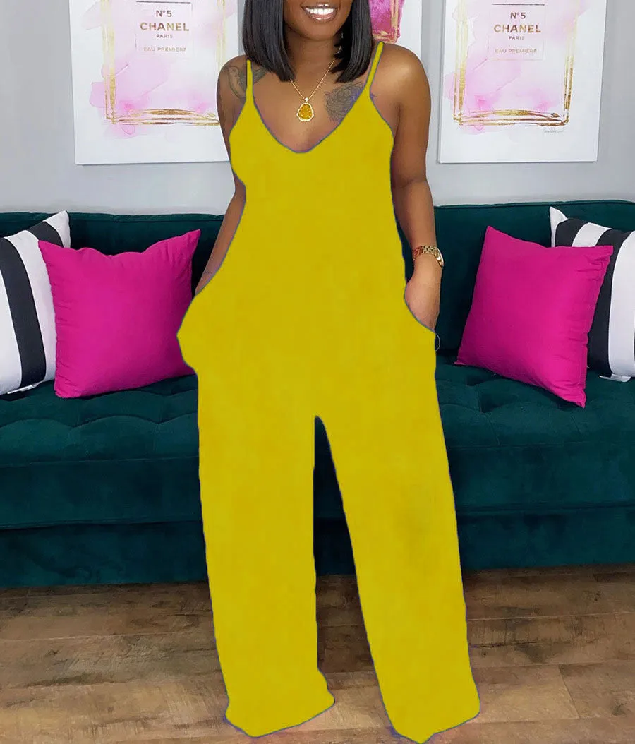 Printed deep V loose jumpsuit AY1130