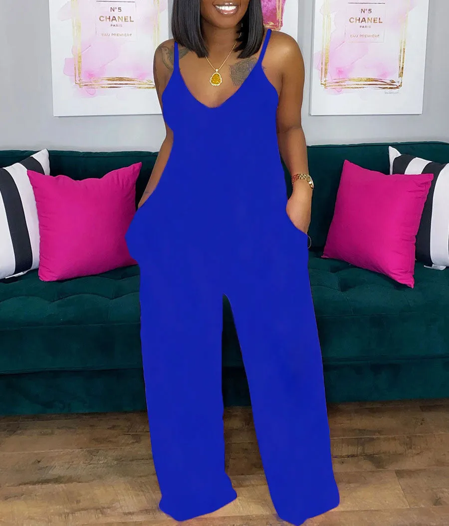 Printed deep V loose jumpsuit AY1130