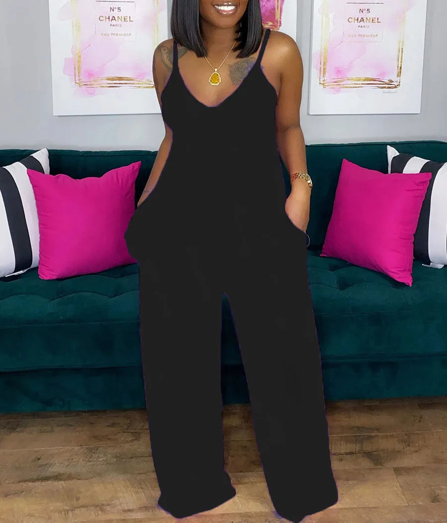 Printed deep V loose jumpsuit AY1130