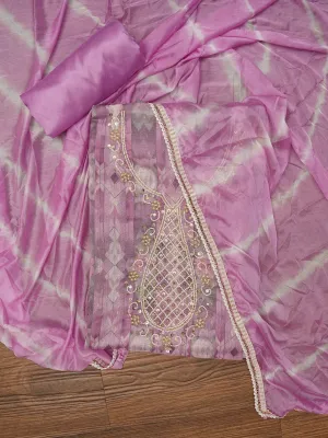 Purple Leheriya Embroidered Dress Material with Dupatta