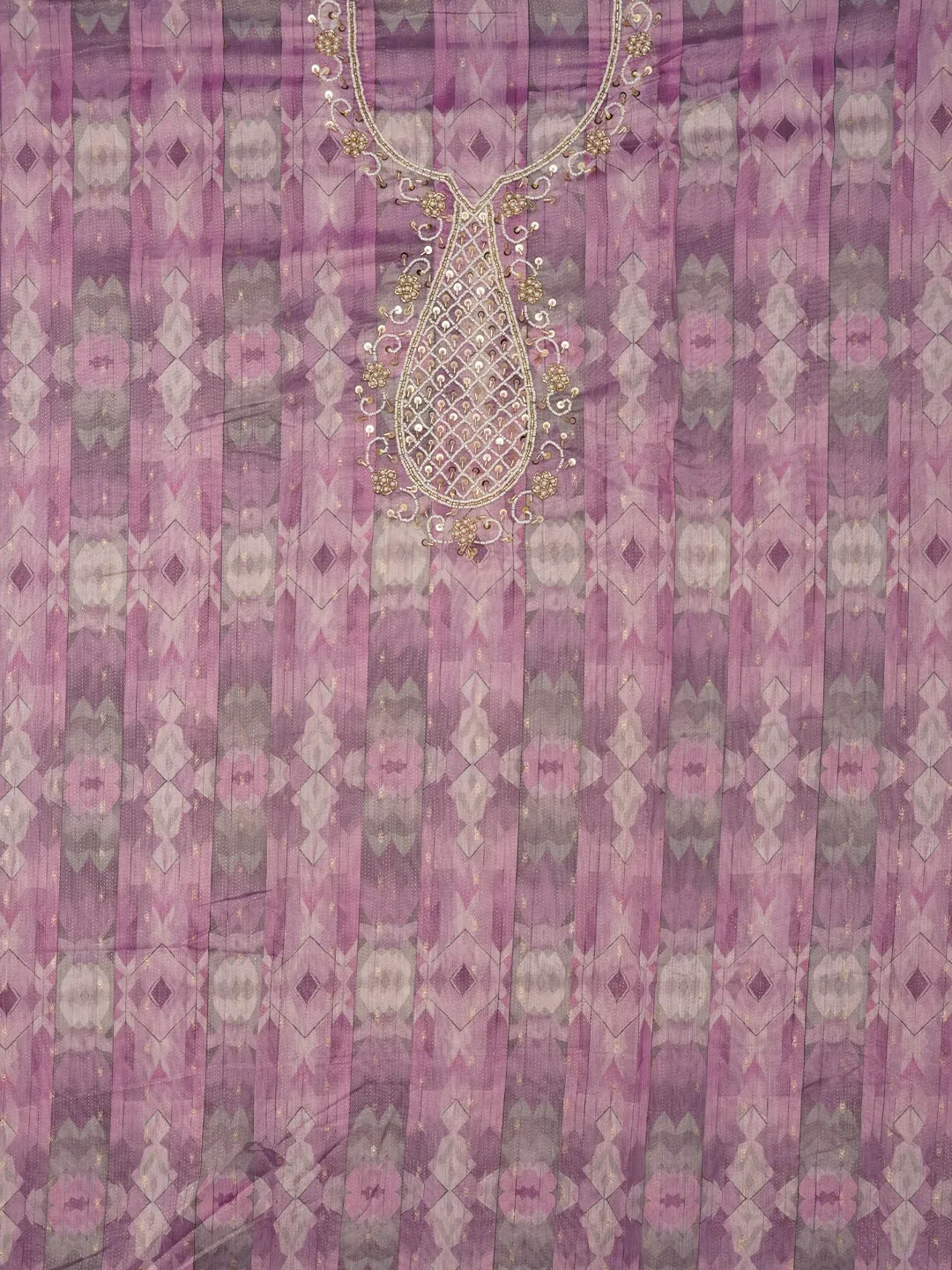 Purple Leheriya Embroidered Dress Material with Dupatta