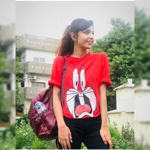 Red Bunny Cotton Printed T-shirt For Womens