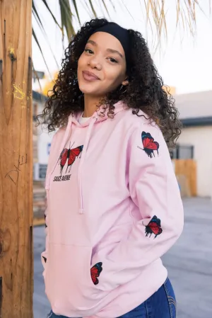 Red Passion Butterfly Drip | Light Pink Hoodie (Sleeves)