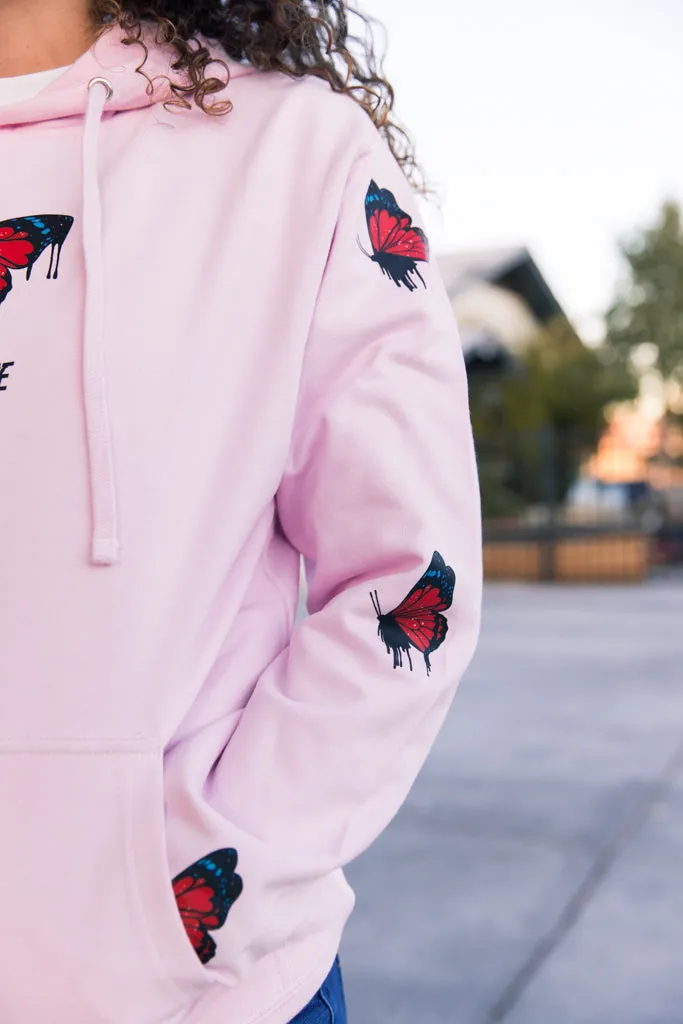 Red Passion Butterfly Drip | Light Pink Hoodie (Sleeves)