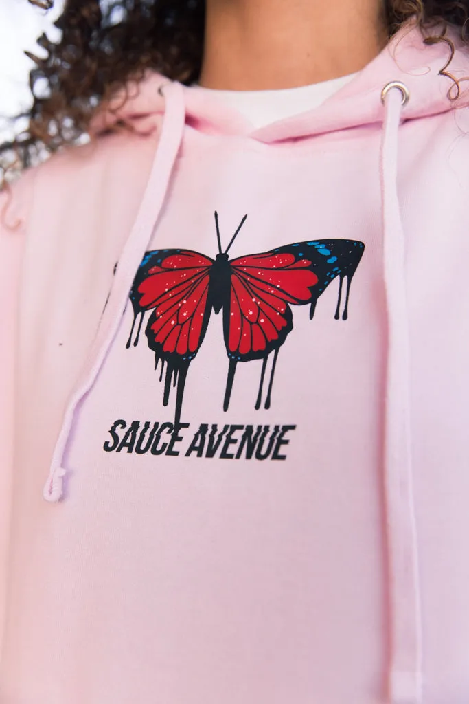 Red Passion Butterfly Drip | Light Pink Hoodie (Sleeves)