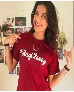 Red Stay Classy Printed T-Shirt For Women