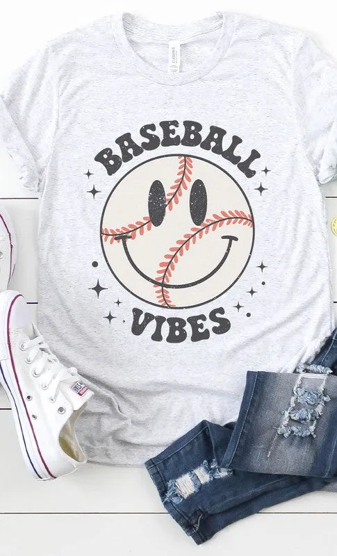 Retro Baseball Vibes Smiley Graphic Tee