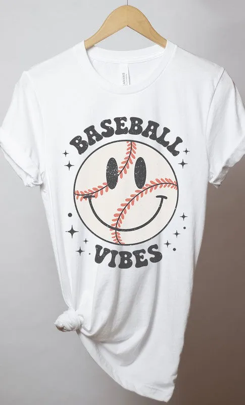 Retro Baseball Vibes Smiley Graphic Tee