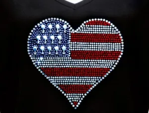 Rhinestone T-Shirt - Heart Flag