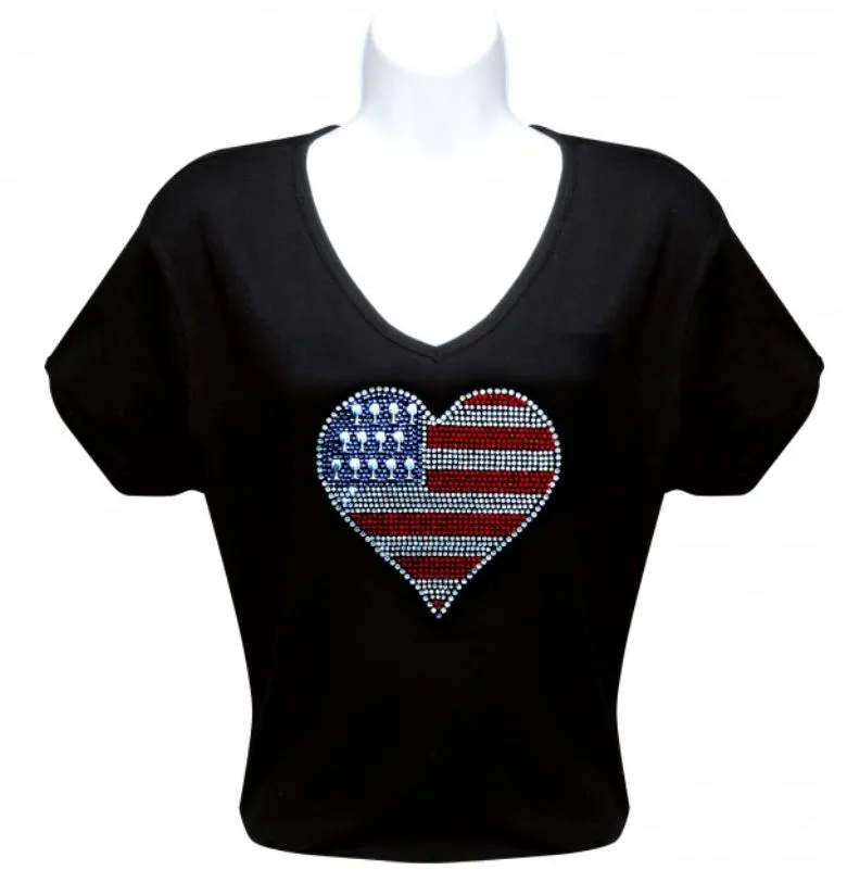 Rhinestone T-Shirt - Heart Flag