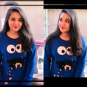 Royal Blue Monster Cotton Printed T-Shirt For Women