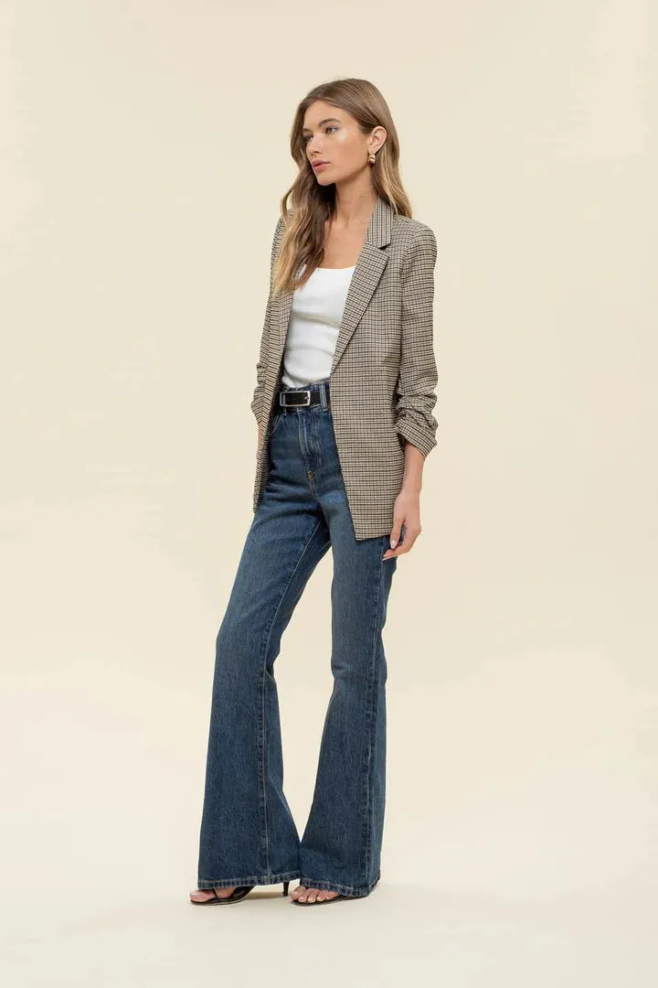 Ruched Sleeve Plaid Blazer