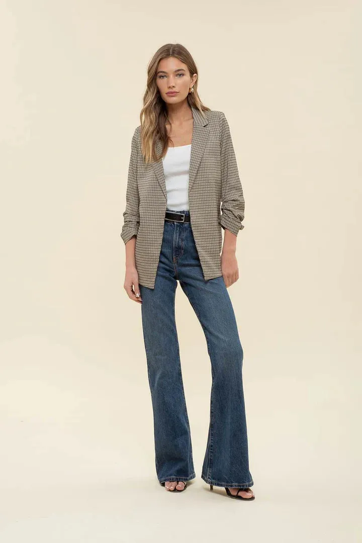 Ruched Sleeve Plaid Blazer