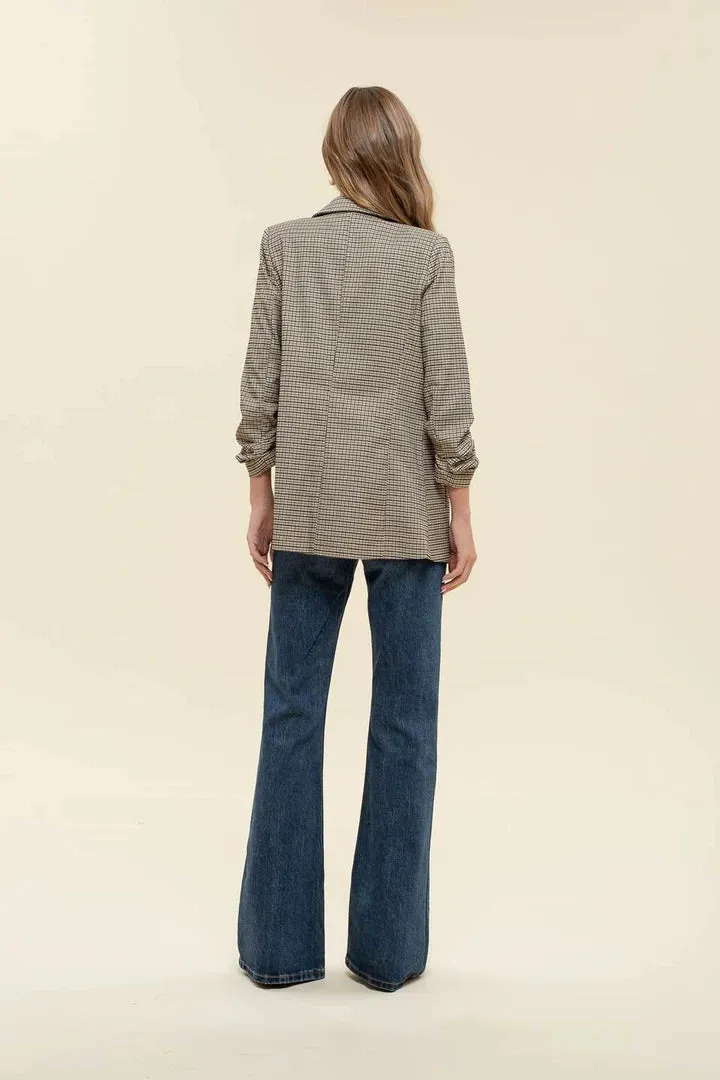 Ruched Sleeve Plaid Blazer