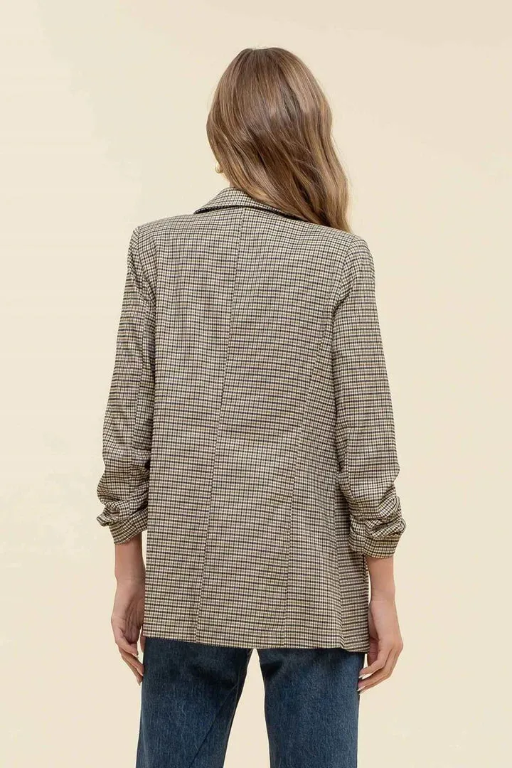 Ruched Sleeve Plaid Blazer
