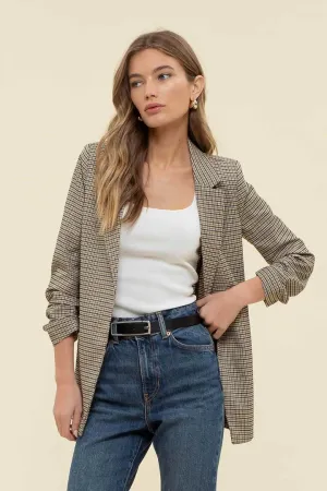 Ruched Sleeve Plaid Blazer