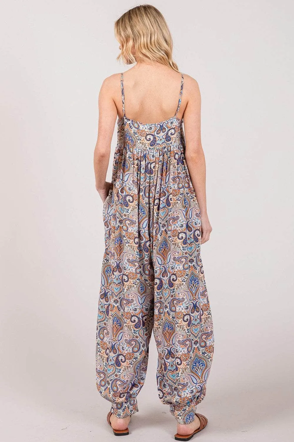 SAGE   FIG Full Size Multi Paisley Print Sleeveless Jumpsuit