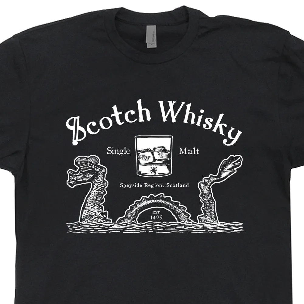 Scotch Whisky T Shirt Loch Ness Monster Shirt Scotland Tee Shirt Scottish Bar Shirt