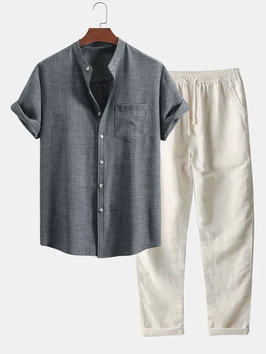 Short Sleeve Shirt & Straight Leg Linen Pants