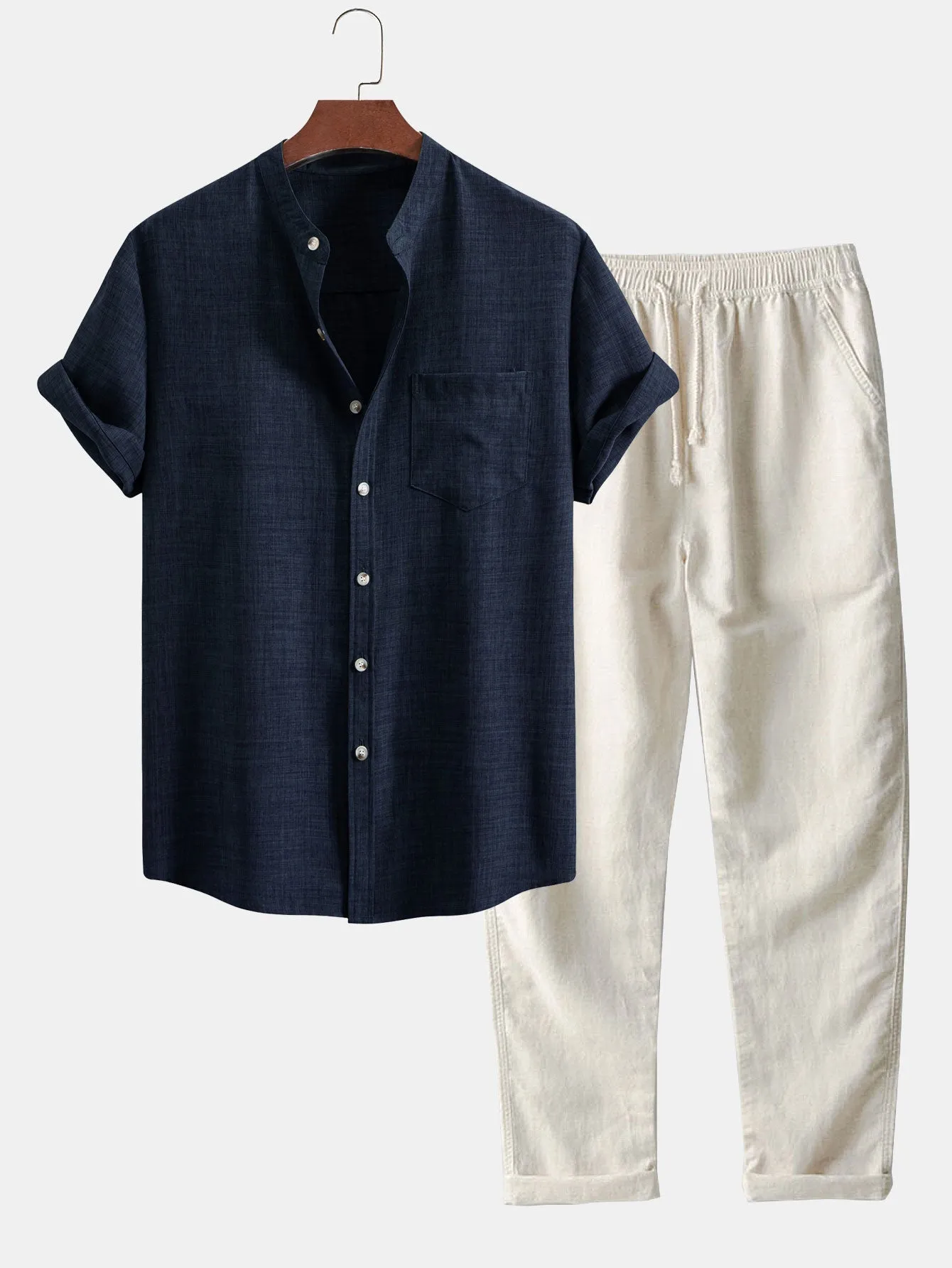 Short Sleeve Shirt & Straight Leg Linen Pants