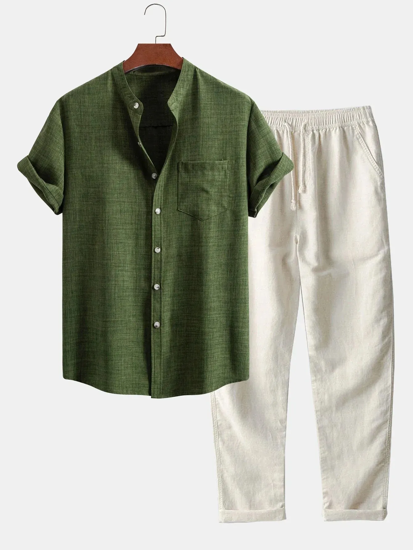 Short Sleeve Shirt & Straight Leg Linen Pants