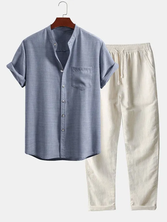 Short Sleeve Shirt & Straight Leg Linen Pants